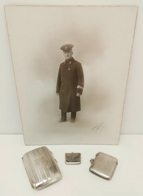 LOTTO ALLA RINFUSA Vintage Prima Guerra Mondiale Sigarette Argento Massiccio Vesta E Custodia