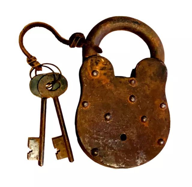 Antique Wells Fargo Express Padlock Cast Iron Heavy It Works 2 Keys 5x3 inches 3