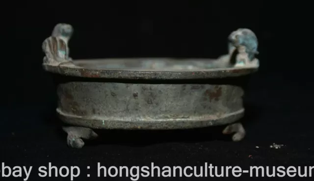 4.8" Marked Old Chinese Bronze Dynasty 3 Leg Pi Xiu incense burner Censer