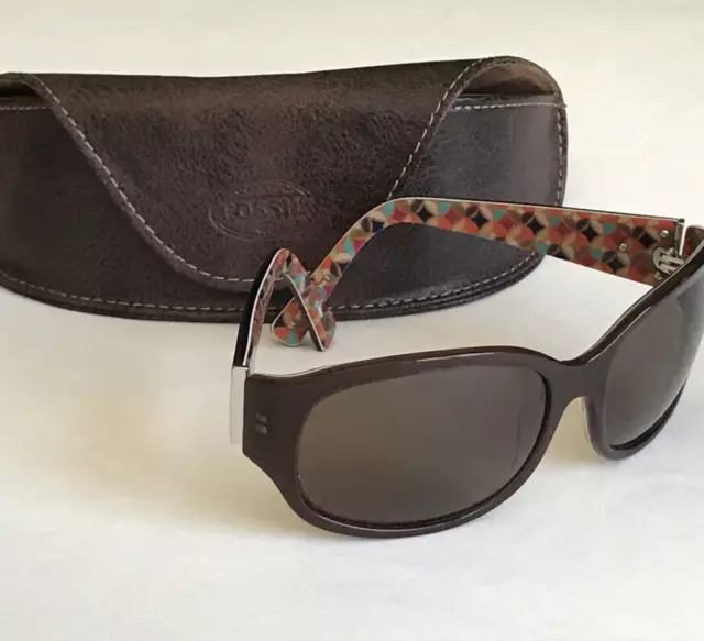 FOSSIL Dk Brown Square Sunglasses Multicolor Back +  Original Case CECE3 PS4025