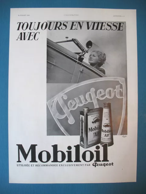 Publicite De Presse Mobiloil Huile Pour Peugeot Toujours En Vitesse Ad 1935