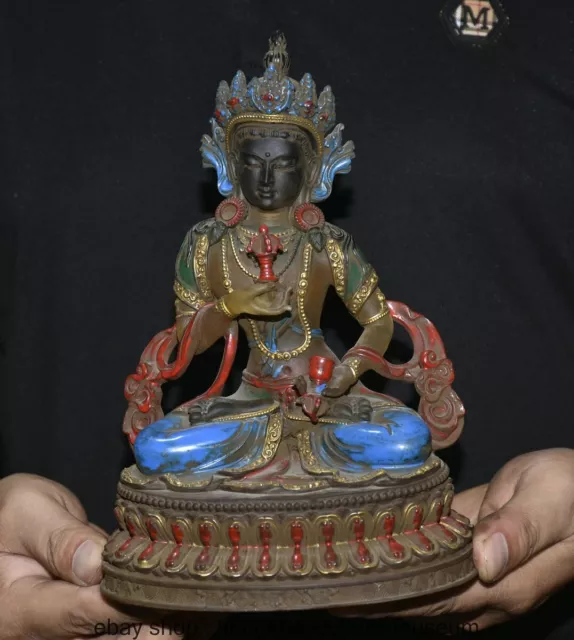 8 " Old Chinese Buddhism Crystal Painting Vajrasattva Mahasattva Buddha Statue