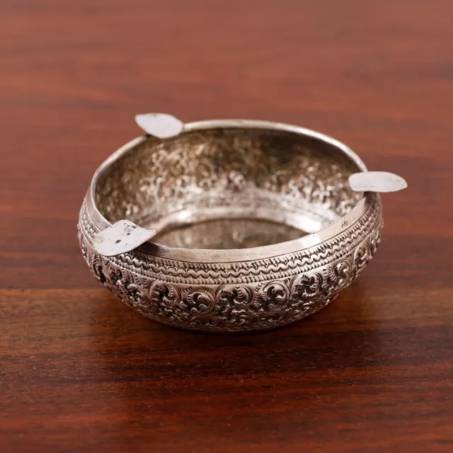Asian (Indian ?) Sterling Silver Ashtray Repousse Scrollwork No Monogram