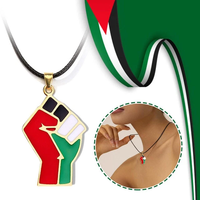 Set of 5 Palestine Flag Map & Key of Return Brooches - Triple Charm Design in Green & Gold