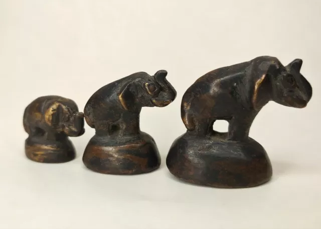 Antique Opium Weights Elephants Bronze Great Patina Set of Three 3 Vintage Metal