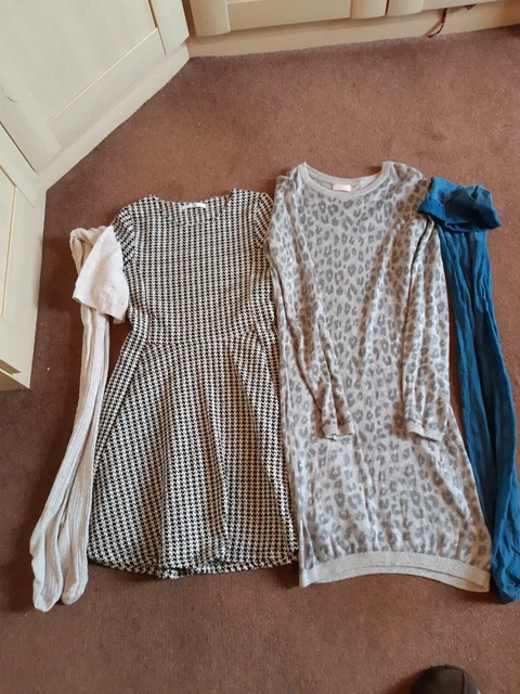 Bundle Girls Dresses and Tights Age 11-12 Black White Etc Next M & S