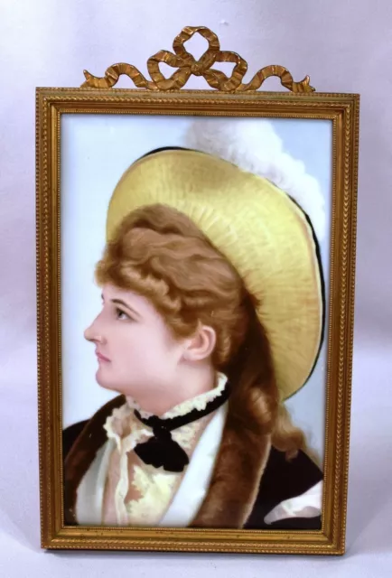 Beautiful Art Nouveau Painting On Porcelain Plaque Actress Mary Anderson 1880's