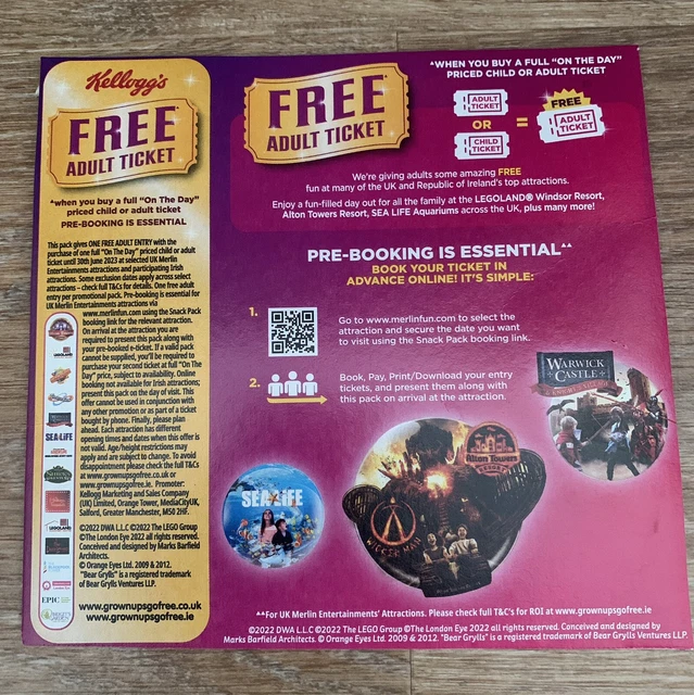 FREE TICKET VOUCHER Legoland, Alton Towers, Thorpe Park, Chessington etc £2.99 PicClick UK