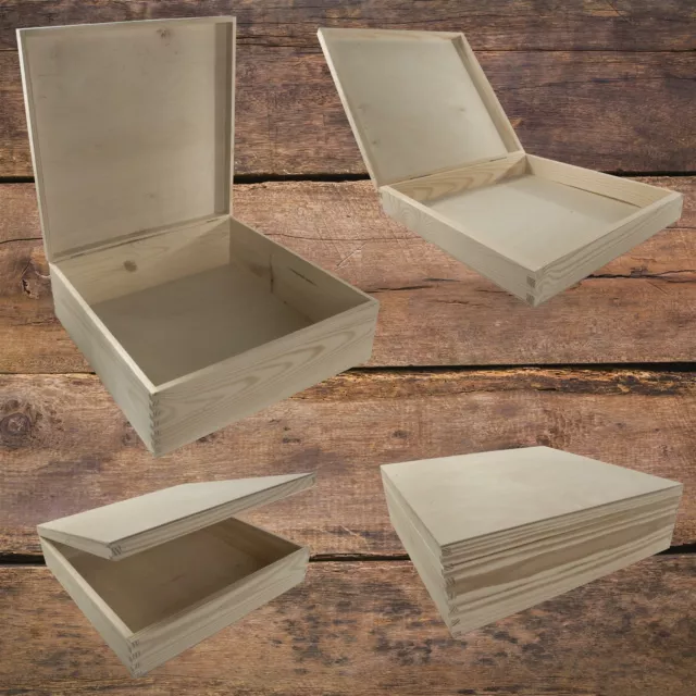 Square Wooden Lid Boxes | Plain Pine for Craft | Keepsake Trinket Memory Storage