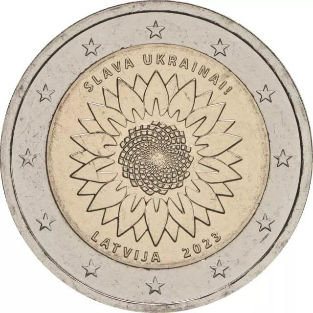 Latvia / Lettland 2 Euro 2023 Sunflower for Ukraine Ukrainische Sonnenblume