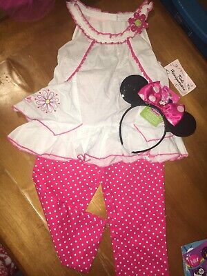 Girls Sz 6x Pink Polka Dot Top Dress Pants Set Minnie Mouse Disney Ears Easter 6