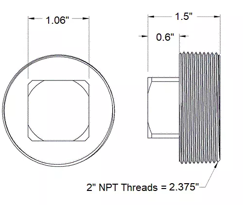 2" NPT Threaded Square Head Plug 316 Stainless Steel 150 Fitting 2