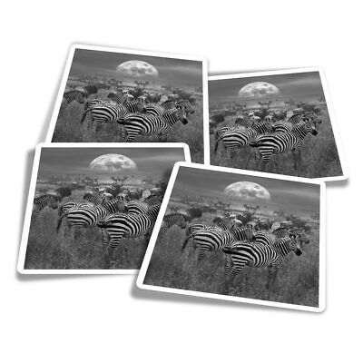 4x Square Stickers 10 cm - BW - Wild Zebra Herd Africa Safari Animals  #43799