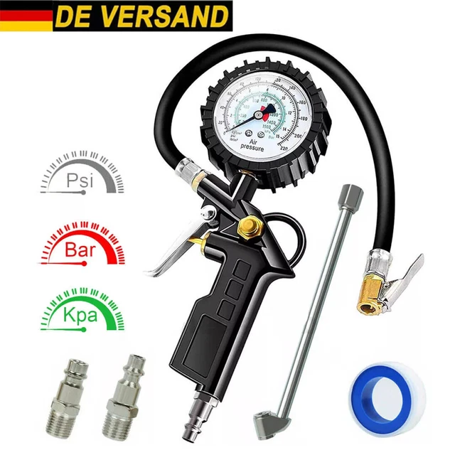 KooingTech Reifendruckprüfer Mit Manometer - 12 Bar Selbstklemmende Reifendruckpistole