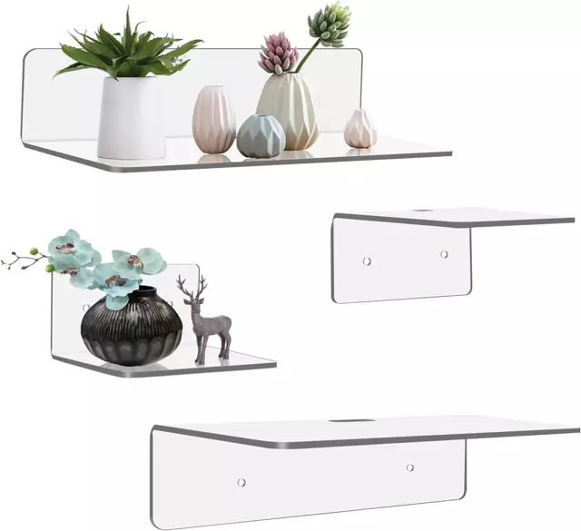Small Floating Shelf for Wall, 4-Pack Acrylic Floating Shelves, Wall Mounted Cle