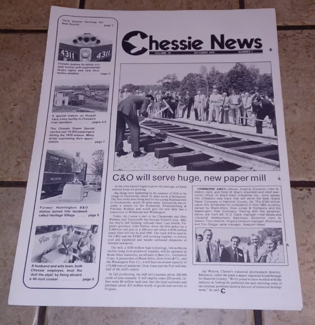 October 1978 CHESSIE SYSTEM NEWS RAILROAD EMPLOYEE MAGAZINE NEWSLETTER C&O B&O