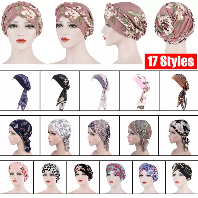 Women's Floral Chemo Cap Cancer Hat Muslim Hair Scarf Turban Hijab Head Wrap NEW