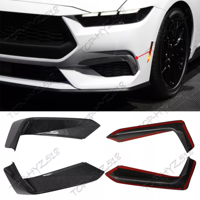 True Carbon Fiber Front Bumper Fog Light Lamp trim cover For Ford Mustang 2024+