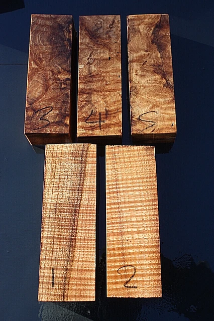 CURLY FLAME SYCAMORE Messerwaagengriff Schnitzblock STABILISIERT KLARHARZ