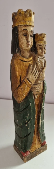 ancienne Statue VIERGE et l´ENFANT en bois polychromé- religion- 27 cm - de 1910