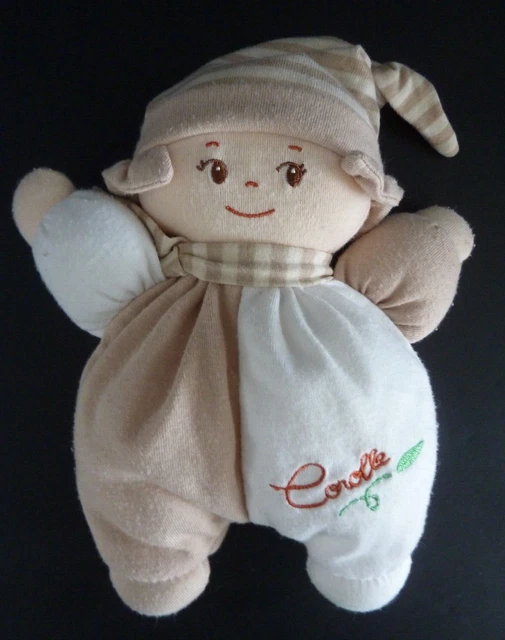 *. Doudou Peluche Corolle Poupee Lutin Beige Blanc Bonnet Raye Grelot - Tbe
