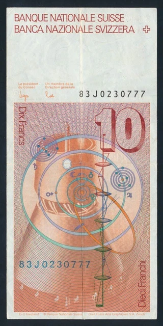 Switzerland: 1983 10 Franken Sig 55 SCARCE LUCKY NO "777". Pick 53e GVF