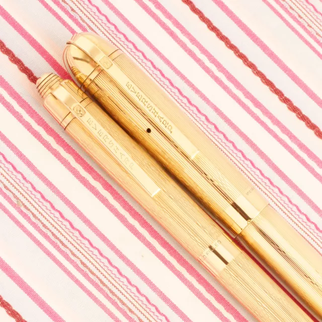Vintage Wahl Eversharp Skyline Gold Award Chevron Fountain Pen Pencil Set Emblem