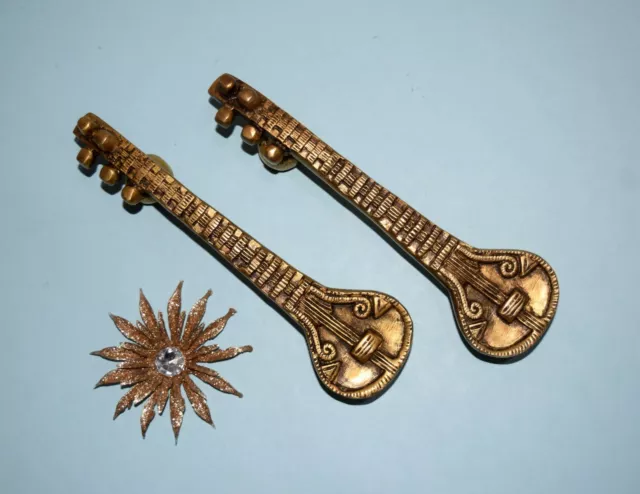 Crafted Veena Brass Door Pull Set Sarasvati Musical Sitar Shape door Handle HK87