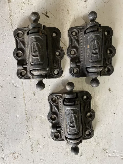 Set Of 3 ANTIQUE ART CRAFT VICTORIAN CAST IRON SPRING LOADED SCREEN DOOR HINGES