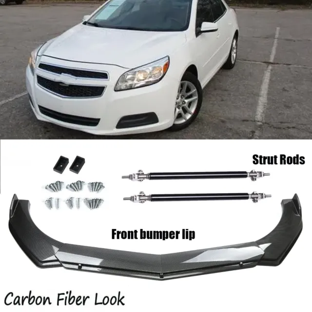 For Chevrolet Malibu Front Bumper Lip Spoiler Splitter Carbon Fiber+Strut Rods