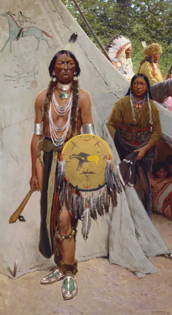 Henry F.Farny "Indians" traditional Brown Artwork PAPER or CANVAS Fine Art