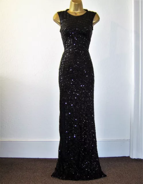 Quiz Beautiful Black Sequin Evening Party Occasion Maxi Dress Size 10 New