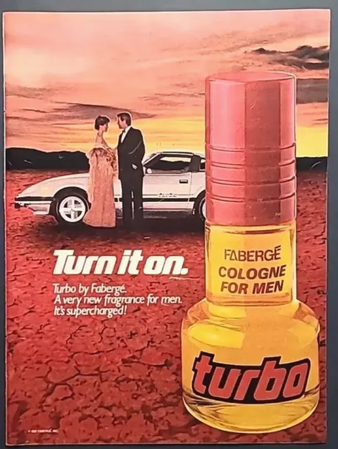 1982 Turbo By Faberge Cologne For Men Turn it on. Vtg 1980's Magazine Print Ad