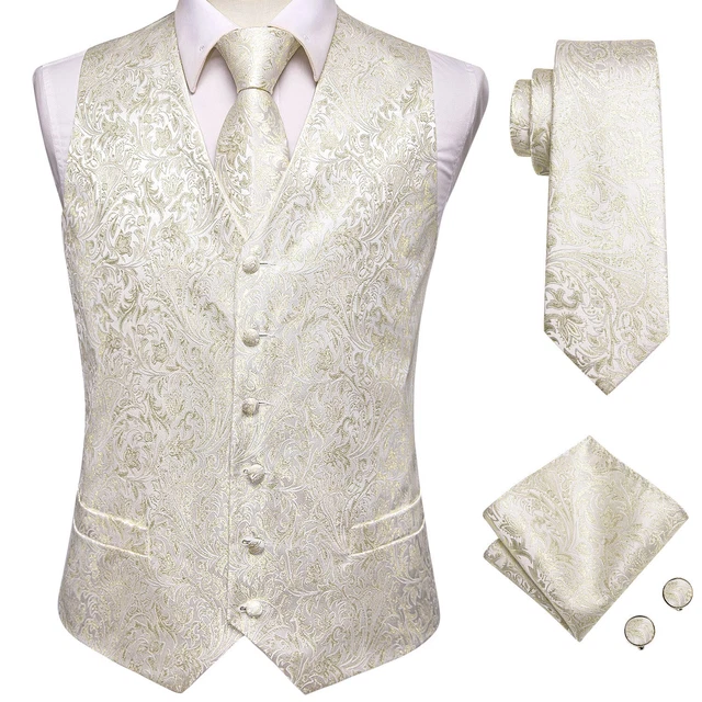 UK Mens Vest Suit Paisley Floral Waistcoat Blue Black Gold Silk Tie Set Jacket 4