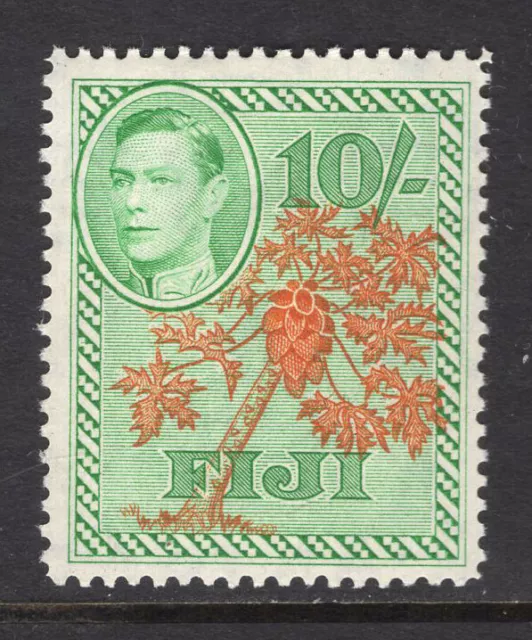 M24121 Fiji 1950 SG266a KGVI: 10/- orange & emerald UMM, Cat £45