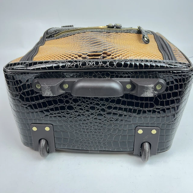 Samantha Brown New 2 Piece Gold/ Brown Trim Carry On Croco Luggage Rolling Bag 9