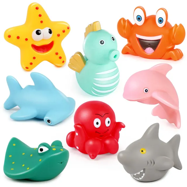 8Pcs Ocean Bath Toys for Toddler Infant No Hole Mold Free Kids Baby Bath Tub Toy