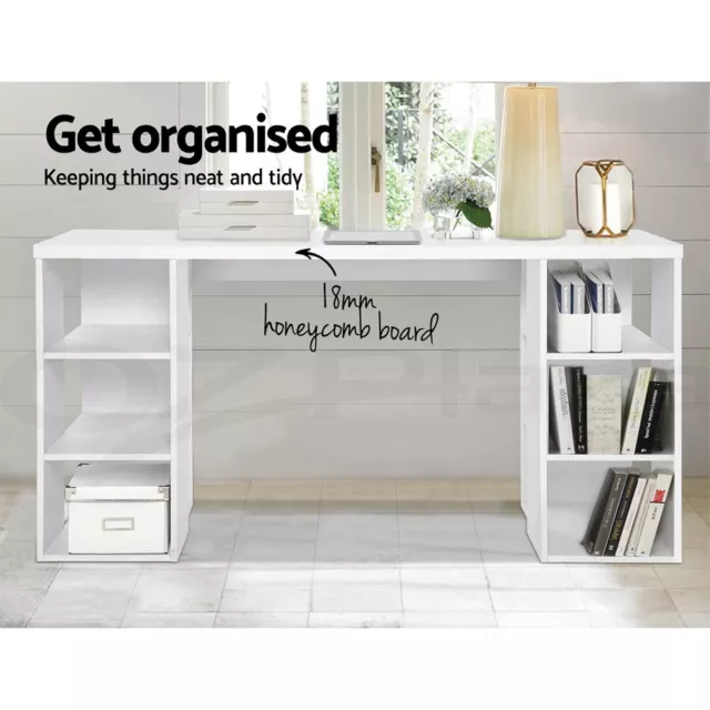 Artiss Computer Desk Shelf Storage Home Office Study Table White 150CM 3