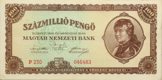 Ungarn Hungary - Geldschein - BANKNOTE - 100 Millionen Pengö 1946