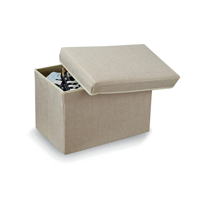 Pouf Domopak Living Maison Compartiment de rangement Beige Tissu [49 x 31 x 3