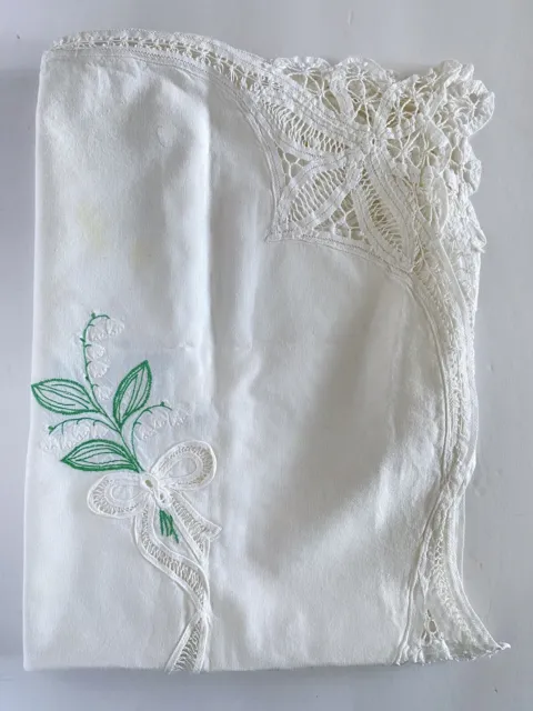 Lily Of The Valley Embroidered Deep Lace Tablecloth Card Table Cover 32in Square