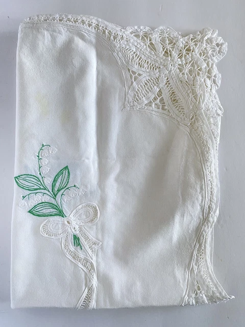 Lily Of The Valley Embroidered Deep Lace Tablecloth Card Table Cover 32in Square