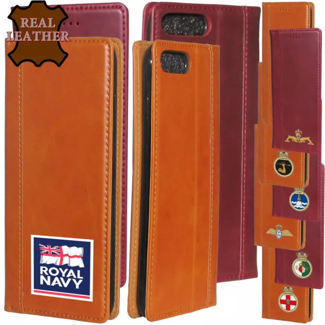 Navy Phone Case Leather Apple iPhone 7 8 plus X Wallet Royal Navy RN Crest Badge