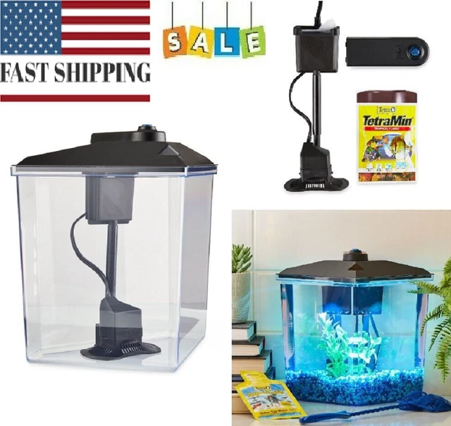 Aquarium Kit LED Lighting Internal Filter 1-Gallon Home Office Desk Betta Tank