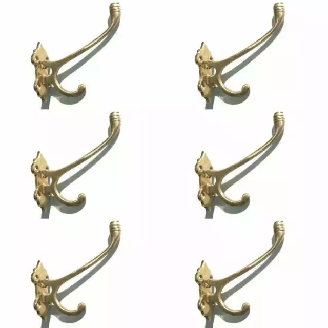 6 small COAT HOOKS door solid 100% heavy brass furniture old aged style B