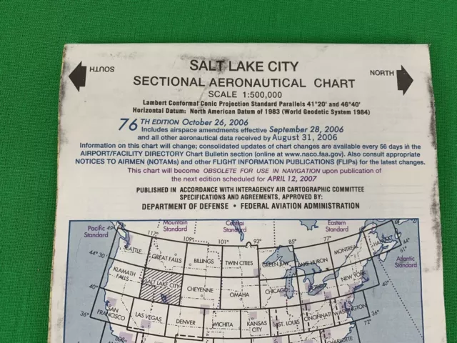 Vintage Salt Lake City Sectional Aeronautical Aviation Chart Map, 76th ed 2006 2