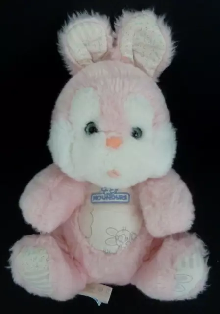 Y6. DOUDOU PELUCHE NOUNOURS LAPIN rose blanc langue yeux bleu 19/24cm - TTBE