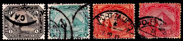 Série de 4 timbres usagés " Sphinx devant Pyramide " Egypte