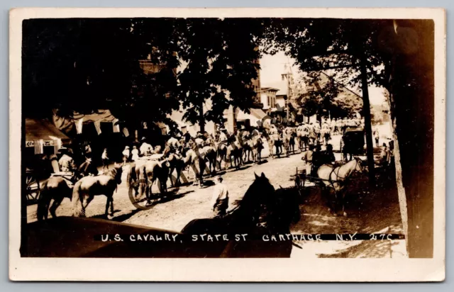 Real Photo US Army Cavalry Parade State St At Carthage NY New York RP RPPC D225