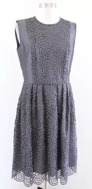 Armani Collezioni Gunmetal Gray Metallic Lace Contrast Fit and Flare Dress Sz 4